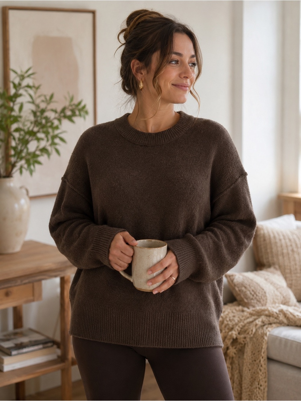 Aerie Women’s Oversized Cozy Knit Sweater Brown Chocolate XS